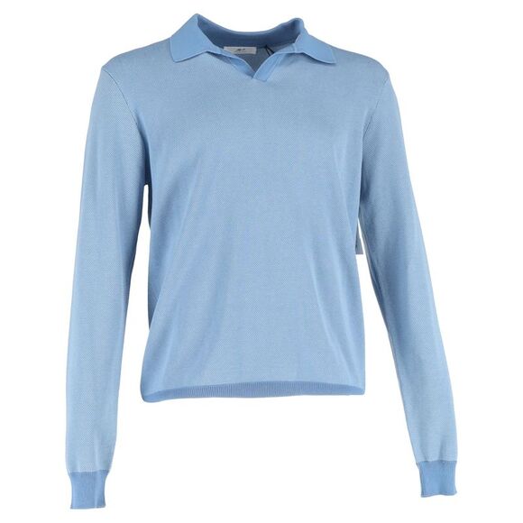 Mr. P. Textured Open-Collared Sweater in Blue Cotton